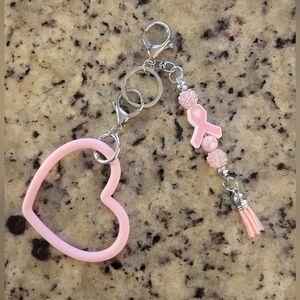 Breast Cancer Awareness Keychain Wristlet Fob Charm By BeadBrain.net